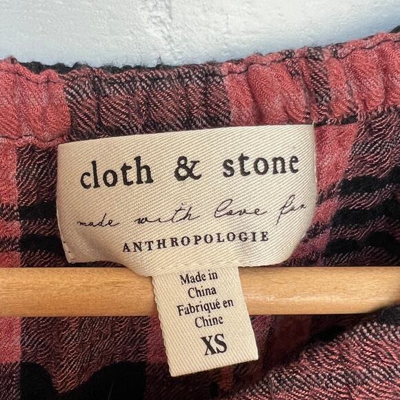 Cloth & Stone Anthropologie Plaid Drop Waist Pink Black Plaid Dress -sz XS/S - Picture 5 of 5
